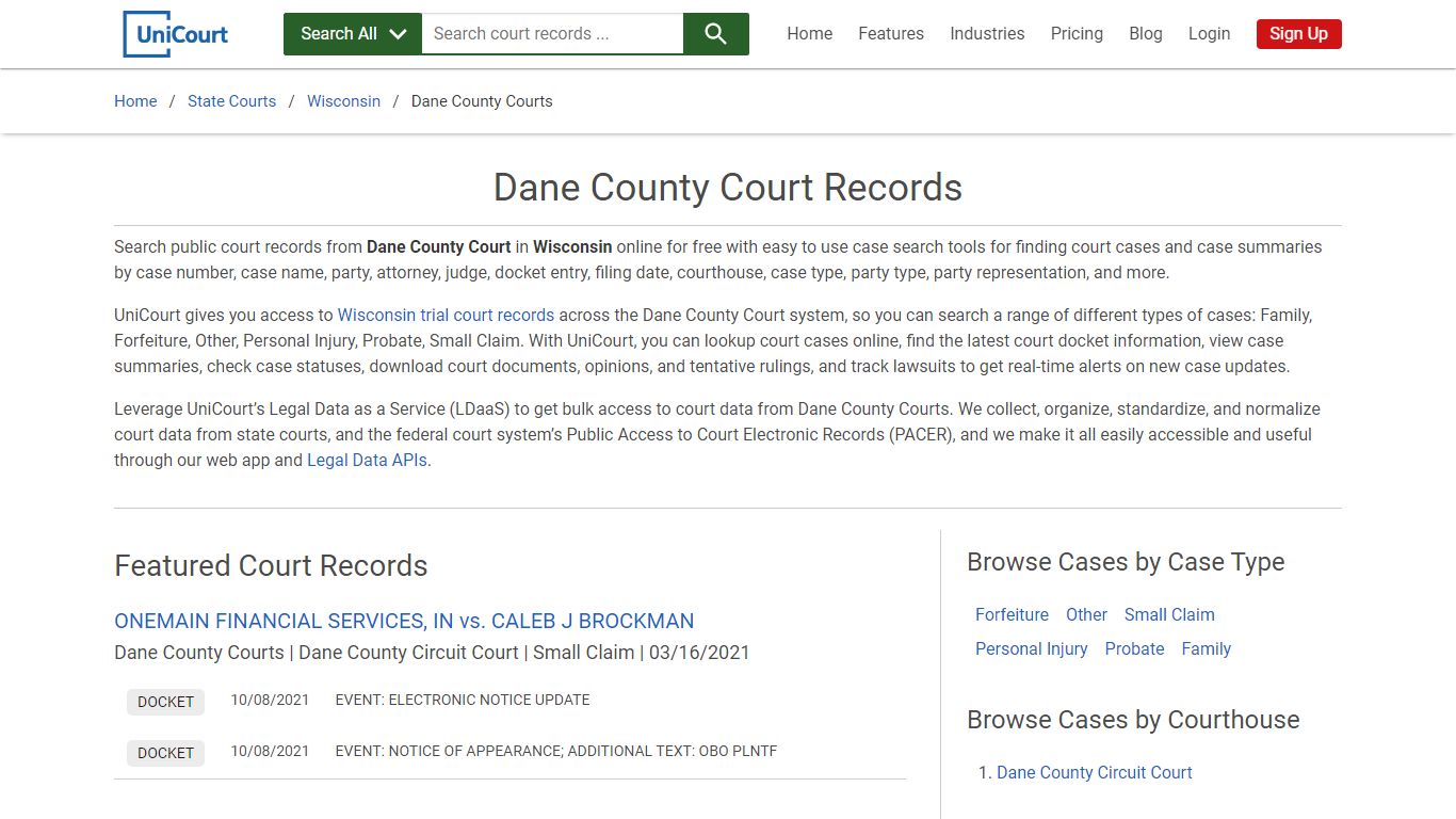 Dane County Court Records | Wisconsin | UniCourt