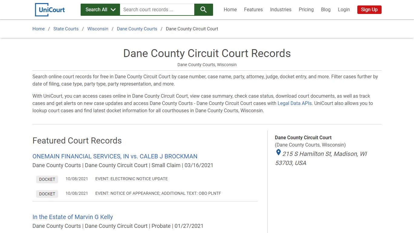 Dane County Circuit Court Records | Dane | UniCourt